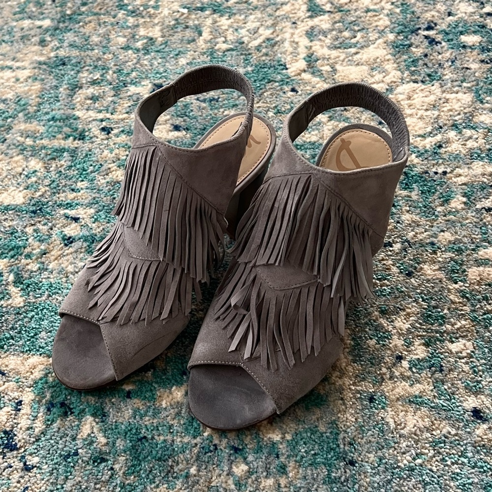 Grey Fringe Heels